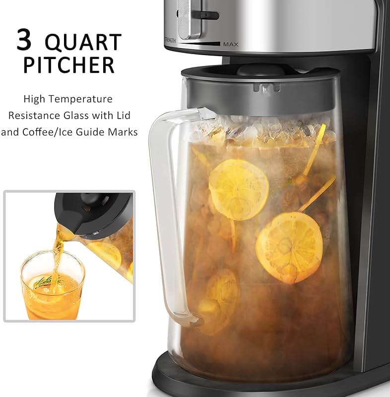 wirsh Iced Tea Maker with 3QT Pitcher, Iced Coffee Maker with Strength Control and Reusable Filter, Perfect For Iced Coffee, Latte, Tea, Lemonade, Flavored Water, Black - Image 4