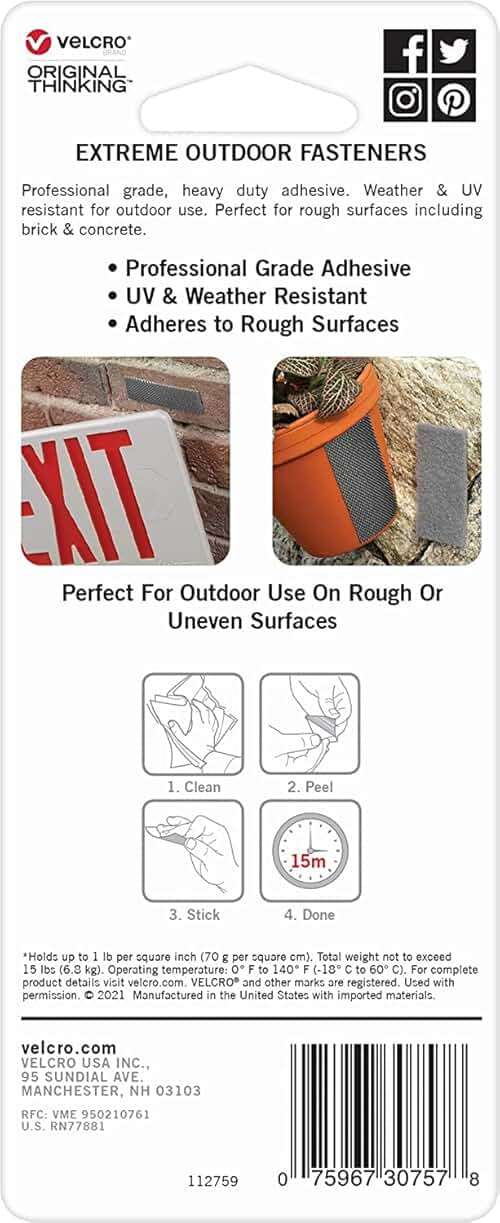 VELCRO Brand Industrial Strength Fasteners | Extreme Outdoor Weather Conditions | Heavy Duty Strength Holds up to 15 lbs | 4 x 2 inch Strips, 3 Sets, Titanium,VEL-30757-USA - Image 6