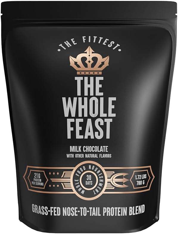 The Fittest Whole Feast Beef Protein Powder - Milk Chocolate - Grass Fed Nose to Tail Carnivore Blend Including Liver, Colostrum and Whole Bone - BCAAs - 14g Collagen, 21g Total Protein - Image 1