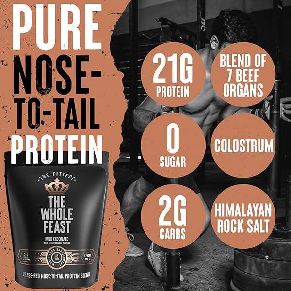 The Fittest Whole Feast Beef Protein Powder - Milk Chocolate - Grass Fed Nose to Tail Carnivore Blend Including Liver, Colostrum and Whole Bone - BCAAs - 14g Collagen, 21g Total Protein - Image 2