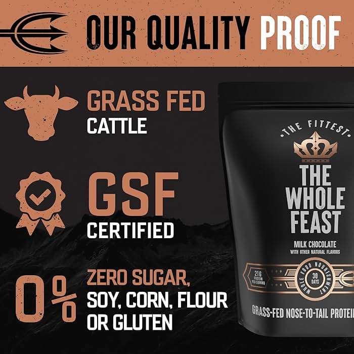 The Fittest Whole Feast Beef Protein Powder - Milk Chocolate - Grass Fed Nose to Tail Carnivore Blend Including Liver, Colostrum and Whole Bone - BCAAs - 14g Collagen, 21g Total Protein - Image 4