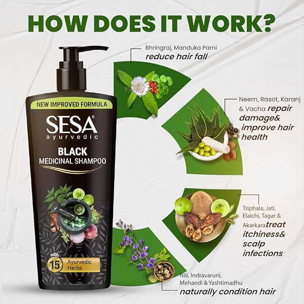 SESA Ayurvedic Medicinal Shampoo Hairfall Control Anti Dandruff Shampoo Infused with 17 Ayurvedic Herbs Smooth & Shiny Hair For Men & Women - 500 ml or 16.90 oz - Image 2