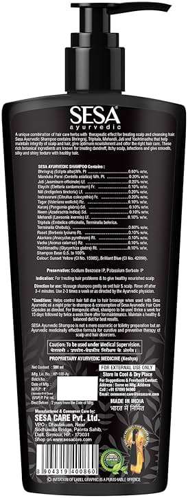SESA Ayurvedic Medicinal Shampoo Hairfall Control Anti Dandruff Shampoo Infused with 17 Ayurvedic Herbs Smooth & Shiny Hair For Men & Women - 500 ml or 16.90 oz - Image 8
