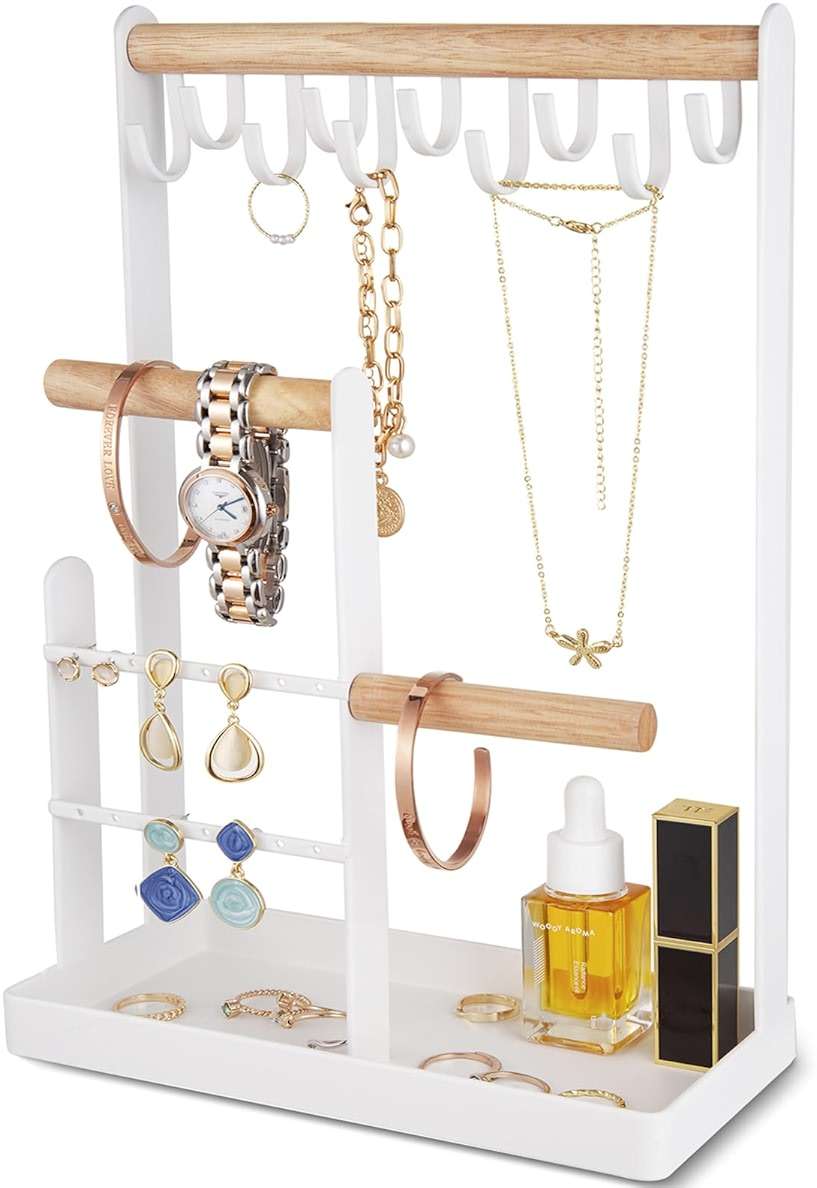 ProCase Cute Jewelry Stand, Aesthetic Jewelry Organizer for Dresser Vanity, Jewelry Holder Display for Necklaces Earrings, Gifts for Teen Girls Women, Bedroom Dorm Decor -Medium, White - Image 1