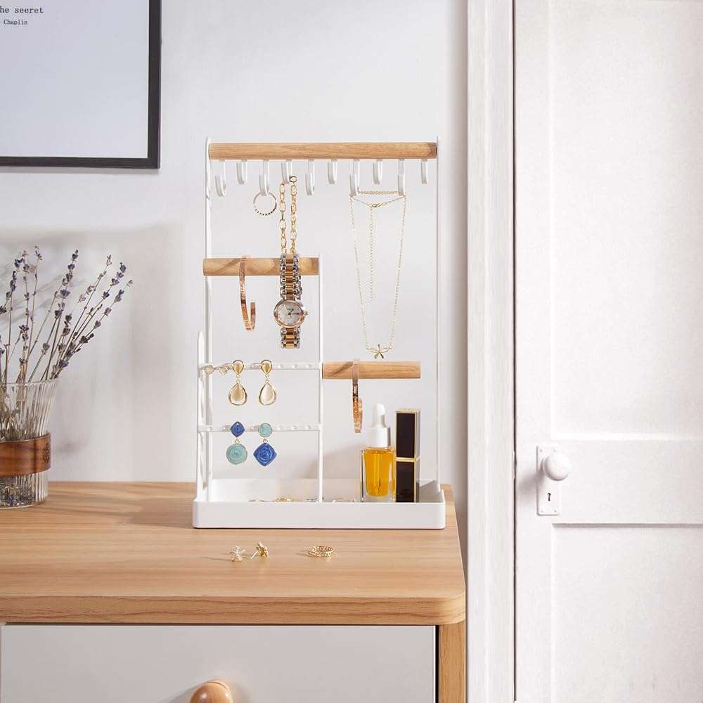 ProCase Cute Jewelry Stand, Aesthetic Jewelry Organizer for Dresser Vanity, Jewelry Holder Display for Necklaces Earrings, Gifts for Teen Girls Women, Bedroom Dorm Decor -Medium, White - Image 6