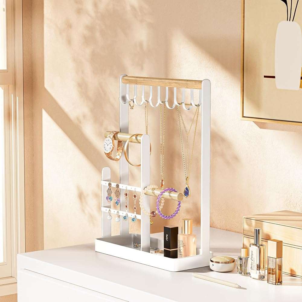 ProCase Cute Jewelry Stand, Aesthetic Jewelry Organizer for Dresser Vanity, Jewelry Holder Display for Necklaces Earrings, Gifts for Teen Girls Women, Bedroom Dorm Decor -Medium, White - Image 7