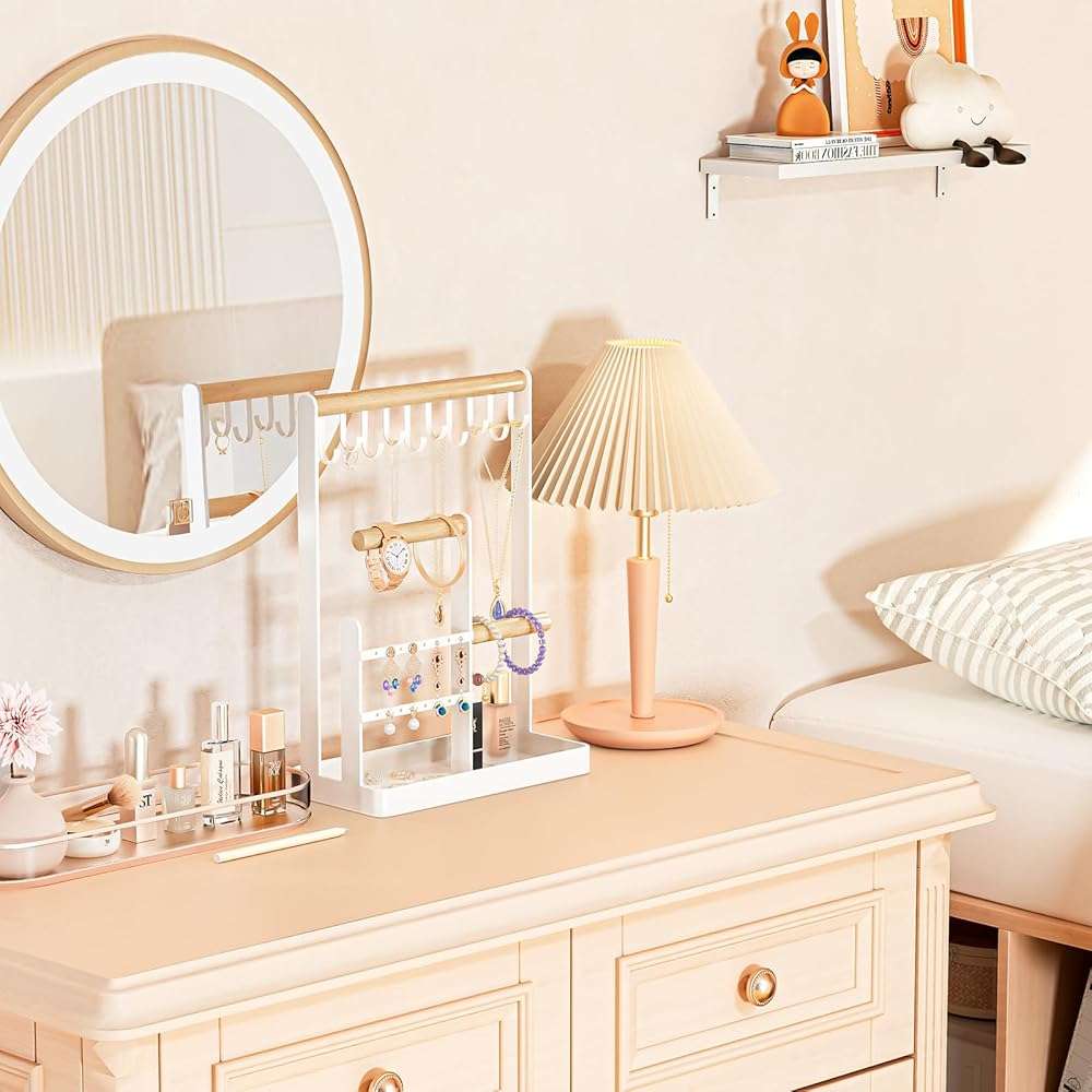 ProCase Cute Jewelry Stand, Aesthetic Jewelry Organizer for Dresser Vanity, Jewelry Holder Display for Necklaces Earrings, Gifts for Teen Girls Women, Bedroom Dorm Decor -Medium, White - Image 8
