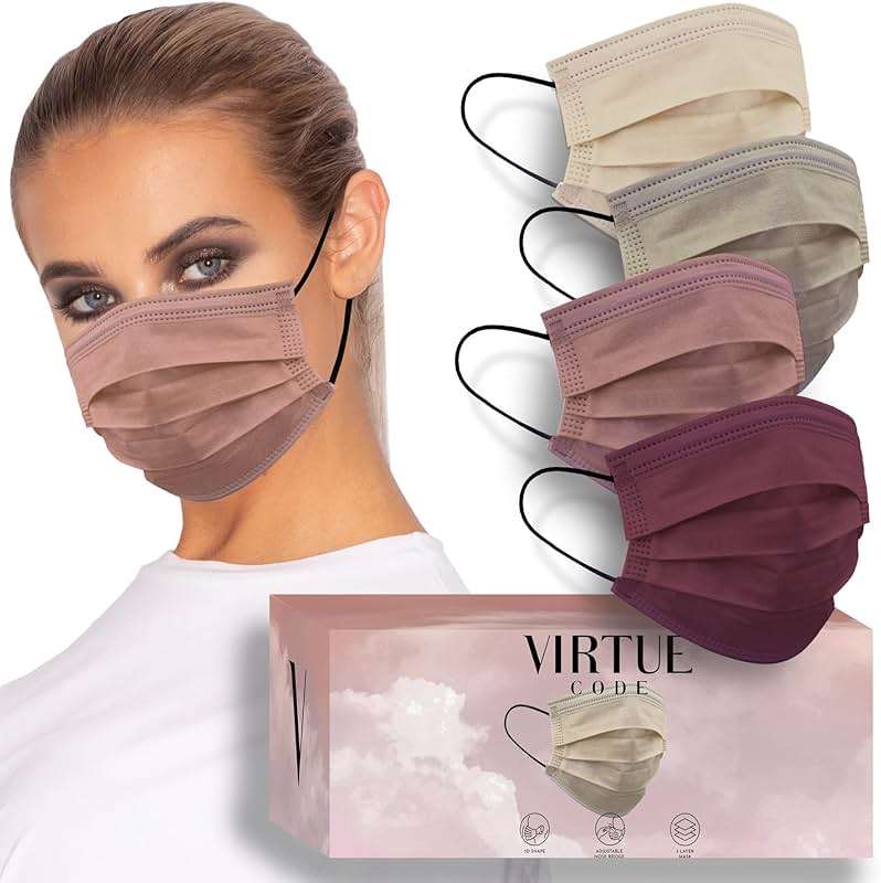 VIRTUE CODE Support Face Masks - Soft 3 Ply Comfort Face Masks, Colorful Disposable Face Mask 50 Pack. Earth Tones Colored Masks. Adults Mens and Womens Disposable Face Masks - Image 1