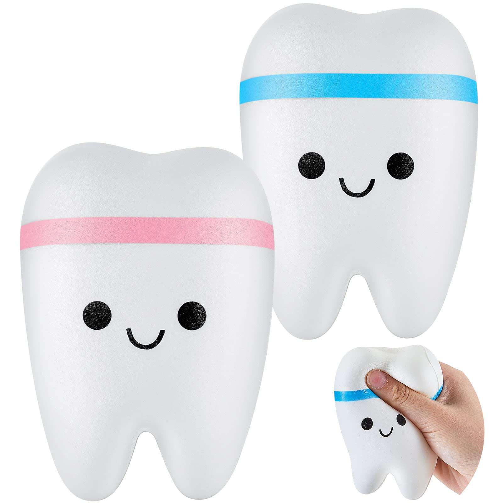Hungdao 2 Pieces Jumbo Tooth Slow Rising Fake Tooth Anxiety Relieve Toy Dental Toys Dental Assistant Gifts for Stress Relief Teens, Adults(Classic) - Image 1