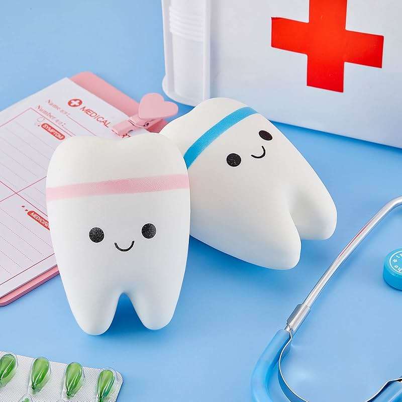 Hungdao 2 Pieces Jumbo Tooth Slow Rising Fake Tooth Anxiety Relieve Toy Dental Toys Dental Assistant Gifts for Stress Relief Teens, Adults(Classic) - Image 2