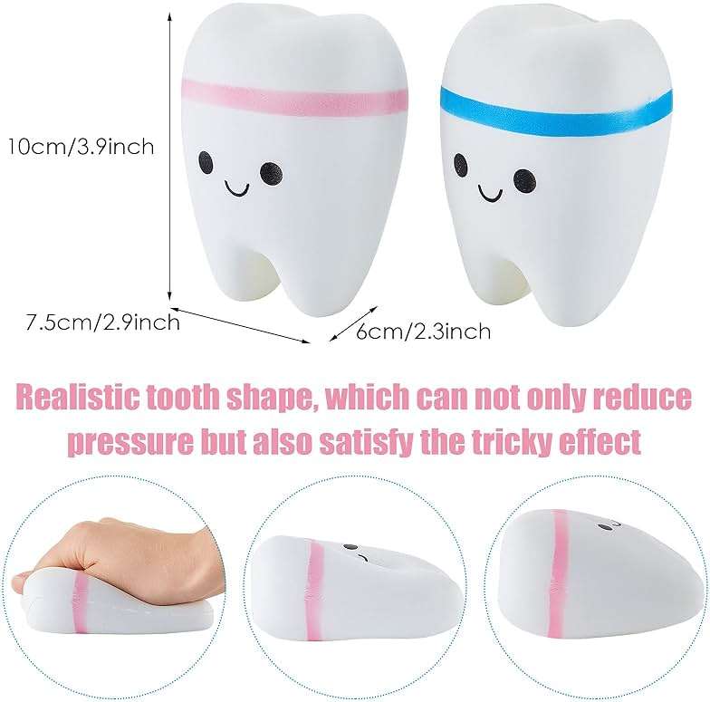 Hungdao 2 Pieces Jumbo Tooth Slow Rising Fake Tooth Anxiety Relieve Toy Dental Toys Dental Assistant Gifts for Stress Relief Teens, Adults(Classic) - Image 3