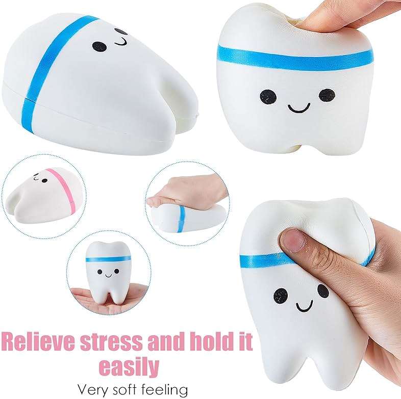 Hungdao 2 Pieces Jumbo Tooth Slow Rising Fake Tooth Anxiety Relieve Toy Dental Toys Dental Assistant Gifts for Stress Relief Teens, Adults(Classic) - Image 4