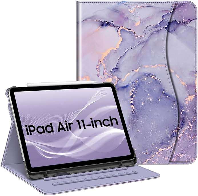 Fintie Case for iPad Air 11-inch M4/M3/M2 (2026/2025/2024), iPad Air 5th/4th Generation (2022/2020) 10.9 Inch, Multi-Angle Viewing Protective Cover with Pencil Holder & Pocket, Lilac Marble - Image 1