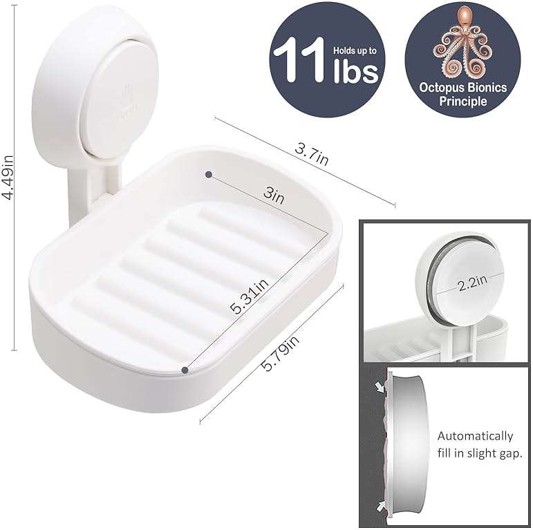 TAILI Suction Cup Soap Holder for Shower Wall Powerful Vacuum Suction Soap Dish, Strong Sponge Holder for Shower, Bathroom, Tub and Kitchen Sink, Drill-Free, Removable,White - Image 3