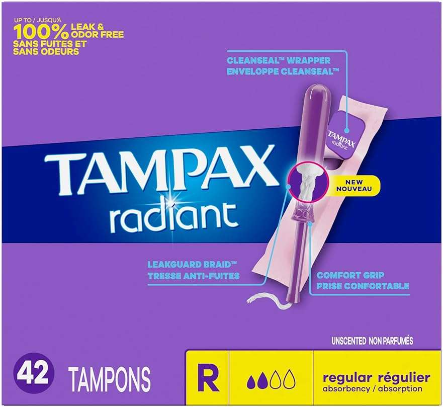 Tampax Radiant Tampons 42 R 2.7X 3/4/ 42ct, Pink and Blue - Image 1