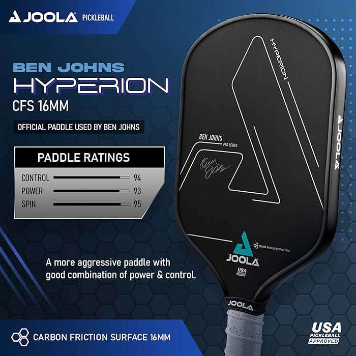 JOOLA Ben Johns Hyperion CFS Pickleball Paddle – Carbon Surface with High Grit & Spin, Elongated Handle, USAPA Approved Ben Johns Paddle - Image 2