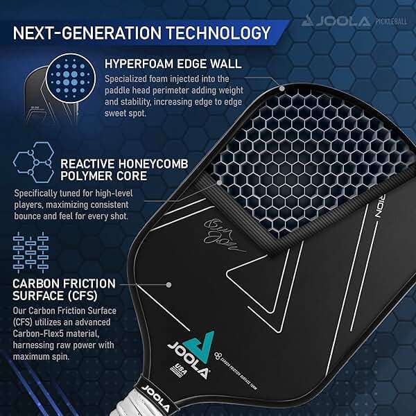 JOOLA Ben Johns Hyperion CFS Pickleball Paddle – Carbon Surface with High Grit & Spin, Elongated Handle, USAPA Approved Ben Johns Paddle - Image 4