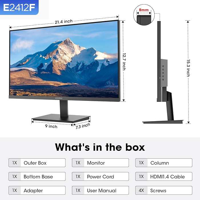 KOORUI 24-inch Computer Monitor Full HD 1920 x 1080p 100Hz VA Display 4000:1 Contrast Ratio with HDMI VGA, TÜV Rheinland Certified, 100 x 100 mm VESA Mountable, Ultra-Slim Design, Tilt, Black, E2412F - Image 8