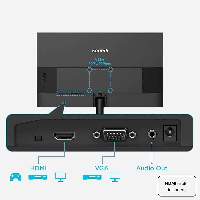 KOORUI 24-inch Computer Monitor Full HD 1920 x 1080p 100Hz VA Display 4000:1 Contrast Ratio with HDMI VGA, TÜV Rheinland Certified, 100 x 100 mm VESA Mountable, Ultra-Slim Design, Tilt, Black, E2412F - Image 9