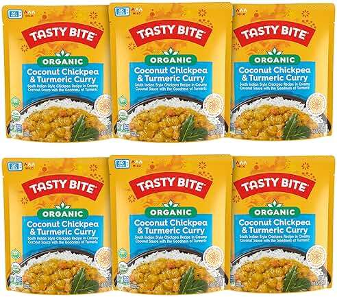 Tasty Bite Organic Chickpea Coconut and Turmeric Curry, Ready to Eat, Microwavable Entrée, Vegan, 10 Ounce (Pack of 6) - Image 1
