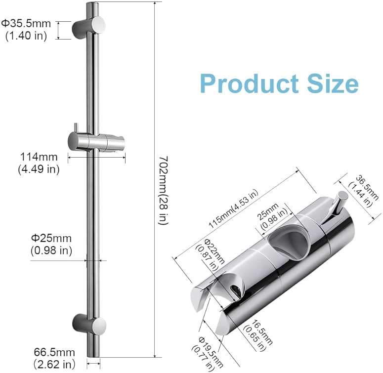 OFFO Shower Slide Bar 28 in Adjustable Installation Distance 19-27 in with 360° Adjustable Handheld Shower Head Holder for Bathroom, Screw Wall Mounted, Chrome Finish - Image 7