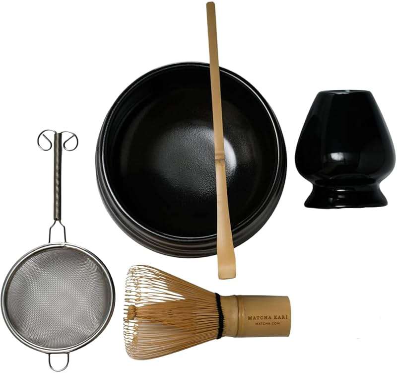 Dr. Weil Matcha Kari - Lite Matcha Tea Set - Black - Whisk with Holder, Scoop, Sifter, and Ceramic Bowl - Image 1