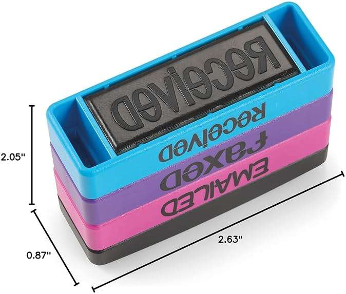 Stakz Pre-Inked Message Stamp – Emailed, Faxed, Received - Pink, Purple, Blue Ink – Impression Size: 5/8” x 1-13/16” - Image 2