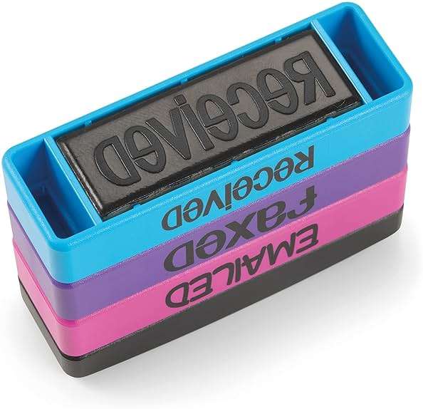 Stakz Pre-Inked Message Stamp – Emailed, Faxed, Received - Pink, Purple, Blue Ink – Impression Size: 5/8” x 1-13/16” - Image 6