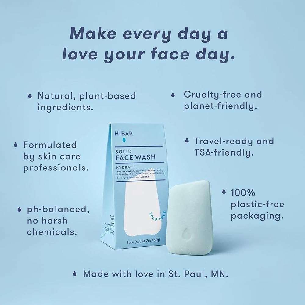 HIBAR - Hydrate Face Wash Bar - Solid Face Wash - Hydrating & Moisturizing - With 12 Unique Amino Acids - Safe For Daily Use & Sensitive Skin - Plastic, Paraben & Soap-Free - Vegan - 1 Bar - Image 3