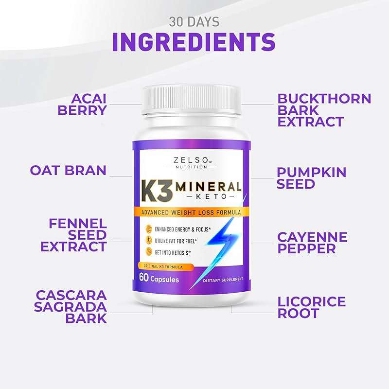 ZELSO K3 Mineral Weight Loss Pills for Women and Men, K3 Mineral Pills - K3 Salt Mineral, Vitamin + K3 Capsules Supplement for Keto Weight Loss - 1 Month Supply - Image 2