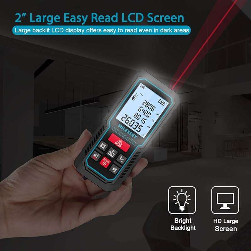 Laser Measure Device, MiLESEEY 393ft Digital Laser Tape Measure with Upgrade Electronic Angle Sensor, 2mm Accuracy, Area Measurement,Volume and Pythagoras, 2" LCD Backlit,Mute, Battery Included - Image 6