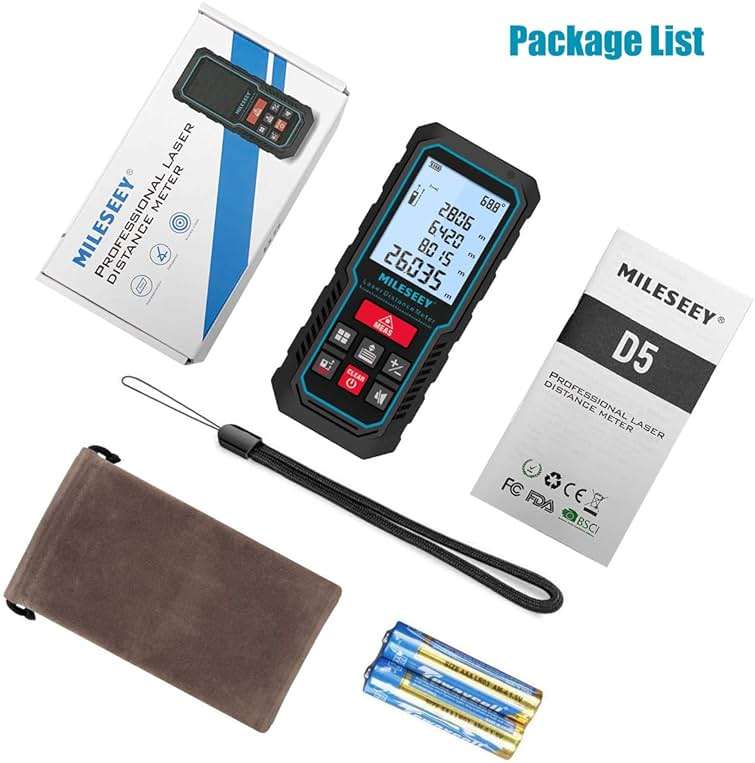 Laser Measure Device, MiLESEEY 393ft Digital Laser Tape Measure with Upgrade Electronic Angle Sensor, 2mm Accuracy, Area Measurement,Volume and Pythagoras, 2" LCD Backlit,Mute, Battery Included - Image 7