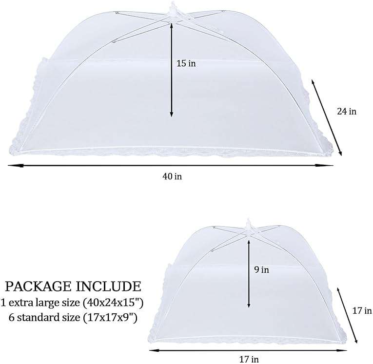 ZMCINER 7 Pack Food Covers for Outdoors Mesh Screen Include Food Tents 1 Extra Large (40"X 24") & 6 Standard (17"X 17") Collapsible and Reusable Mesh Covers for Outside, BBQ Party Supplies, Fruit - Image 3