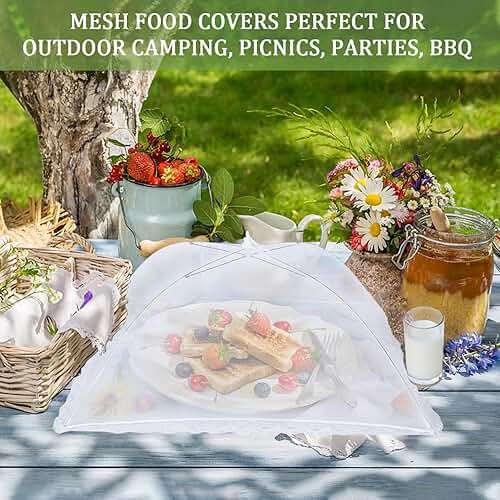 ZMCINER 7 Pack Food Covers for Outdoors Mesh Screen Include Food Tents 1 Extra Large (40"X 24") & 6 Standard (17"X 17") Collapsible and Reusable Mesh Covers for Outside, BBQ Party Supplies, Fruit - Image 4