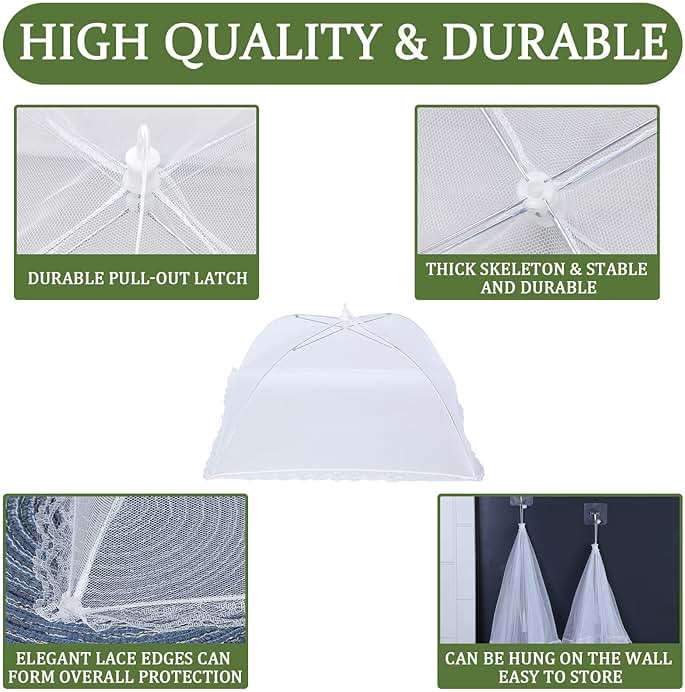 ZMCINER 7 Pack Food Covers for Outdoors Mesh Screen Include Food Tents 1 Extra Large (40"X 24") & 6 Standard (17"X 17") Collapsible and Reusable Mesh Covers for Outside, BBQ Party Supplies, Fruit - Image 6