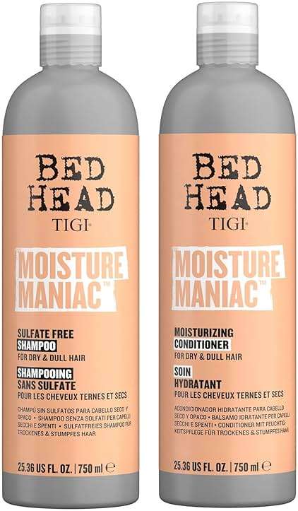 TIGI Bed Head Sulfate Free Shampoo and Conditioner Set for Dry Hair, Moisture Maniac Hair Care with Argan Oil, 25.36 fl oz, 2 Pack - Image 1