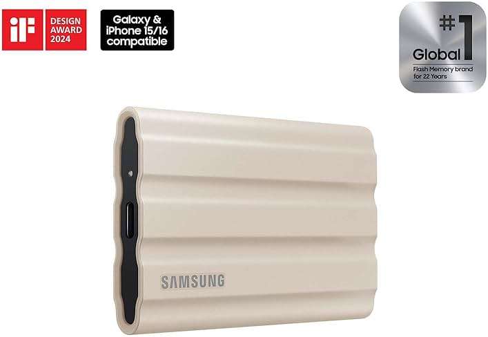 Samsung T7 Shield 2TB, Portable SSD, up to 1050MB/s, USB 3.2 Gen2, Rugged, IP65 Rated, for Photographers, Content Creators and Gaming, External Solid State Drive ‎(MU-PE2T0K/AM, 2022), Beige - Image 2