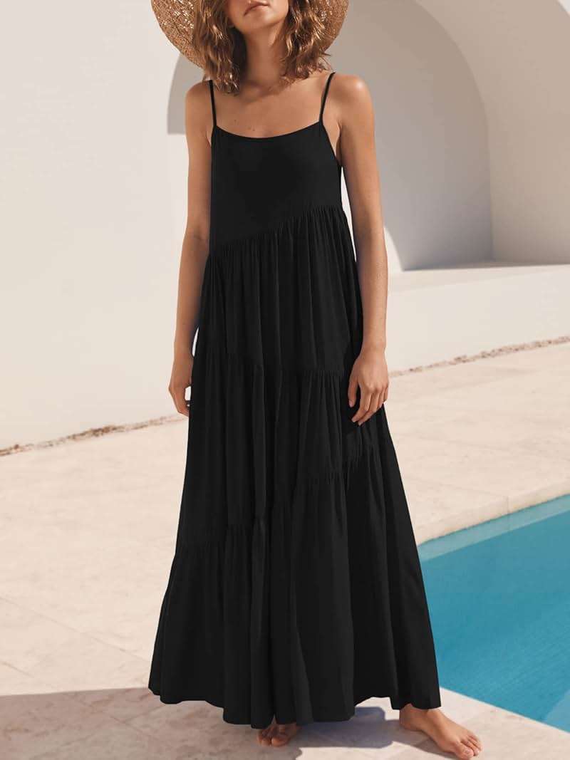 ANRABESS Women Summer Casual Loose Sleeveless Sundress Spaghetti Strap Flowy Boho Linen Beach Vacation Maxi Long Dress - Image 2