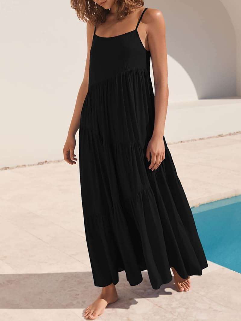 ANRABESS Women Summer Casual Loose Sleeveless Sundress Spaghetti Strap Flowy Boho Linen Beach Vacation Maxi Long Dress - Image 3