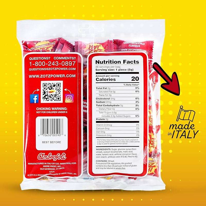 ZOTZ Fizzy Sour Candy Bulk - Retro Italian Hard Candy Individually Wrapped - Classic Nostalgic Fiery Cinnamon Flavor - 46 Pieces Bag for Party Favors, Goodie Bags, Piñata & Candy Buffet - Image 2