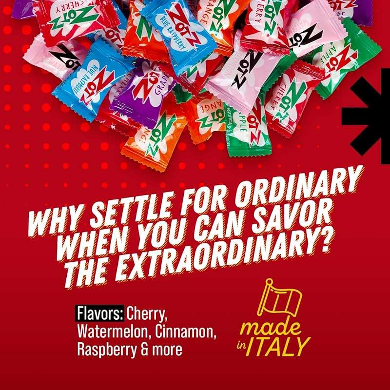 ZOTZ Fizzy Sour Candy Bulk - Retro Italian Hard Candy Individually Wrapped - Classic Nostalgic Fiery Cinnamon Flavor - 46 Pieces Bag for Party Favors, Goodie Bags, Piñata & Candy Buffet - Image 7