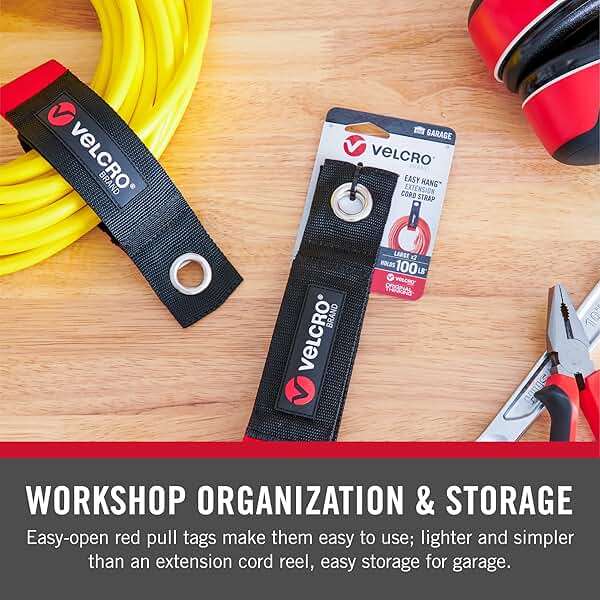 VELCRO Brand EASY HANG Extension Cord Organizer Holder | Large 18" Heavy Duty Straps for Garage Organization and Storage Grommet Hangs Easily on Wall Hooks or Nails 2pk, Holds 100lbs, Black - Image 4