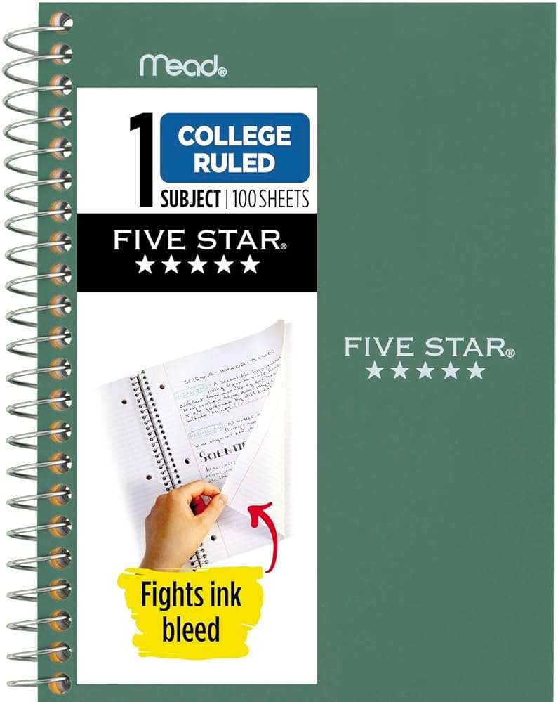 Five Star Personal Spiral Notebook, 1 Subject, College Ruled Paper, 7" x 4-3/8", Small Size, 100 Sheets, Seaglass Green (450022CH1) - Image 1