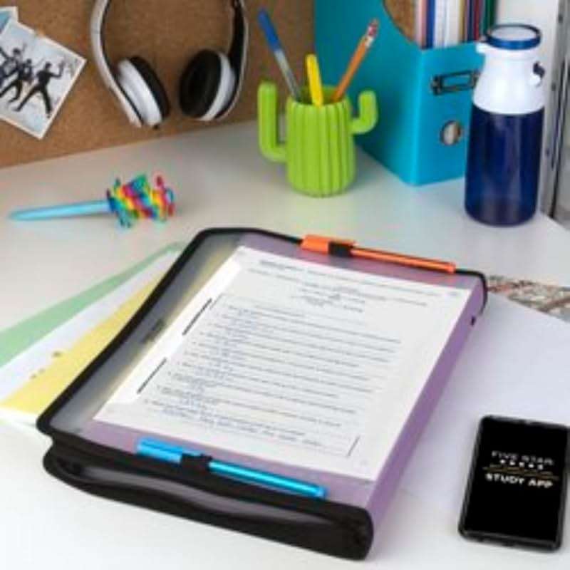 Five Star 7 Pocket Expanding File Organizer + Study App, Plastic Expandable File Folders with Customizable Tabs & Clear Cover, Holds 8-1/2" x 11", Zipper Closure, Amethyst Purple (351700G) - Image 2