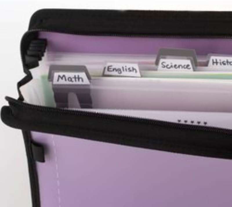Five Star 7 Pocket Expanding File Organizer + Study App, Plastic Expandable File Folders with Customizable Tabs & Clear Cover, Holds 8-1/2" x 11", Zipper Closure, Amethyst Purple (351700G) - Image 4