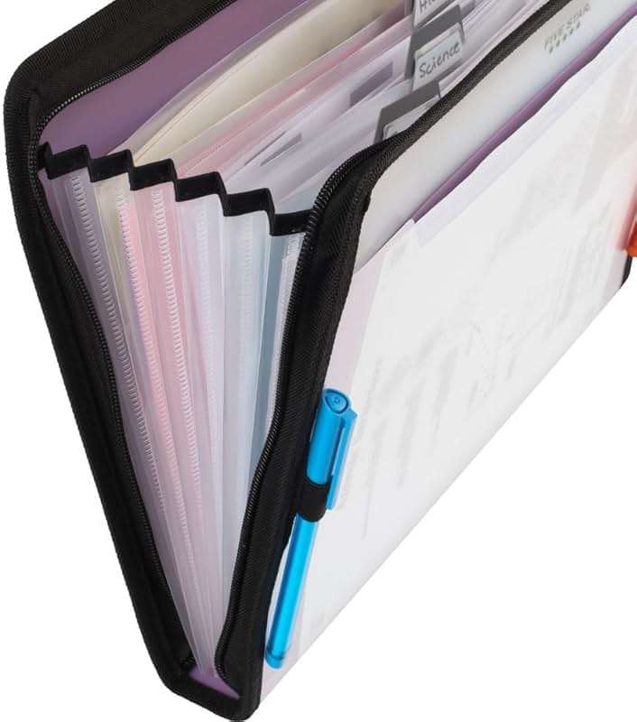 Five Star 7 Pocket Expanding File Organizer + Study App, Plastic Expandable File Folders with Customizable Tabs & Clear Cover, Holds 8-1/2" x 11", Zipper Closure, Amethyst Purple (351700G) - Image 5
