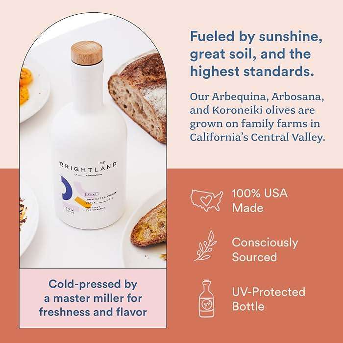 Brightland Alive Extra Virgin Olive Oil, High Polyphenol Cold-Pressed Oil Ideal for Salads, Hummus, Baked Goods & Bread, Made from Arbosana, Arbequina & Koroneiki Olives - 12.7 Fl Oz - Image 4