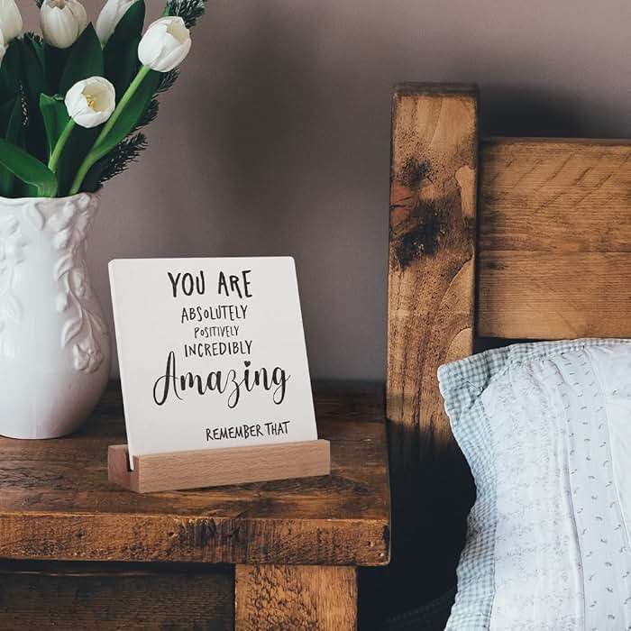 Inspirational Quotes Gifts for Women Friend Coworker Graduate Teen Girl Boy Valentines Day Birthday, Encouragement Decor Signs Cheer Up Hard Time Gifts for Her Him, You are Amazing Motivational Desk Plaque for Office Home - Image 4