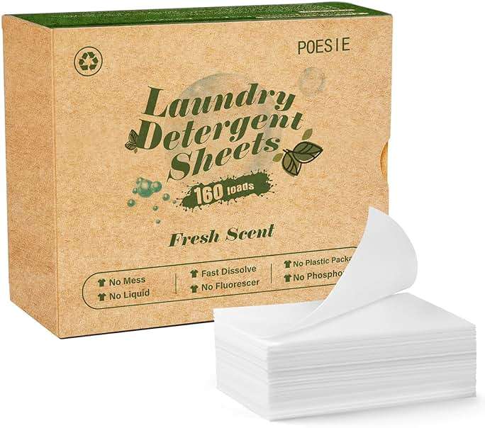 Poesie Laundry Detergent Sheets Fresh Scent 160 Count Clear Non-Plastic Hypoallergenic Liquid Less Sheets for Home Dorm Travel Camping & Hand Washing Clean No Waste - Image 1