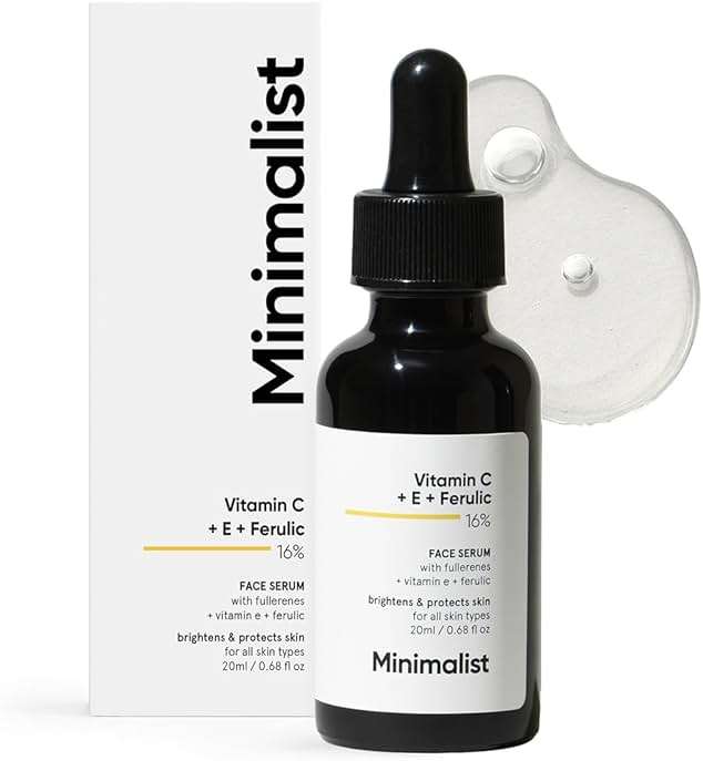 Minimalist Vitamin C+E+Ferulic Acid 16% Face Serum for Brightening & Anti Aging | Reduces Skin Damage & Redness to Brighten Dull Complexion | For All Skin Types | For Women & Men | 0.68 Fl Oz / 20 ml - Image 1